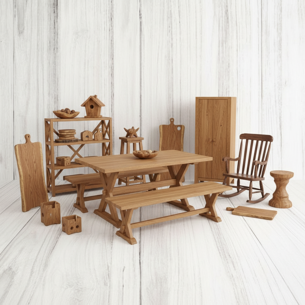 Finished DIY woodworking projects from bundle - furniture and outdoor builds showcase