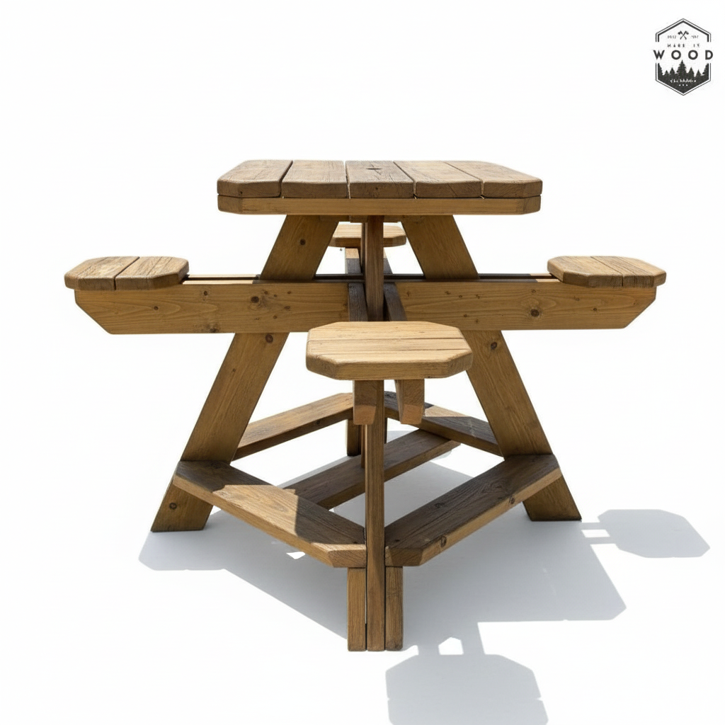 Picnic table side view blueprint - woodworking plan dimensions and measurements