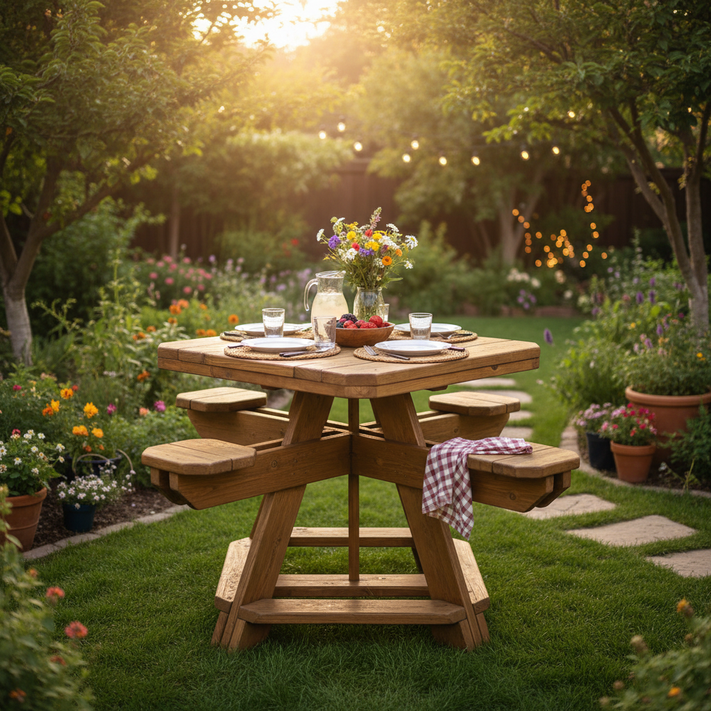 Picnic table assembly detail - woodworking joinery and construction method