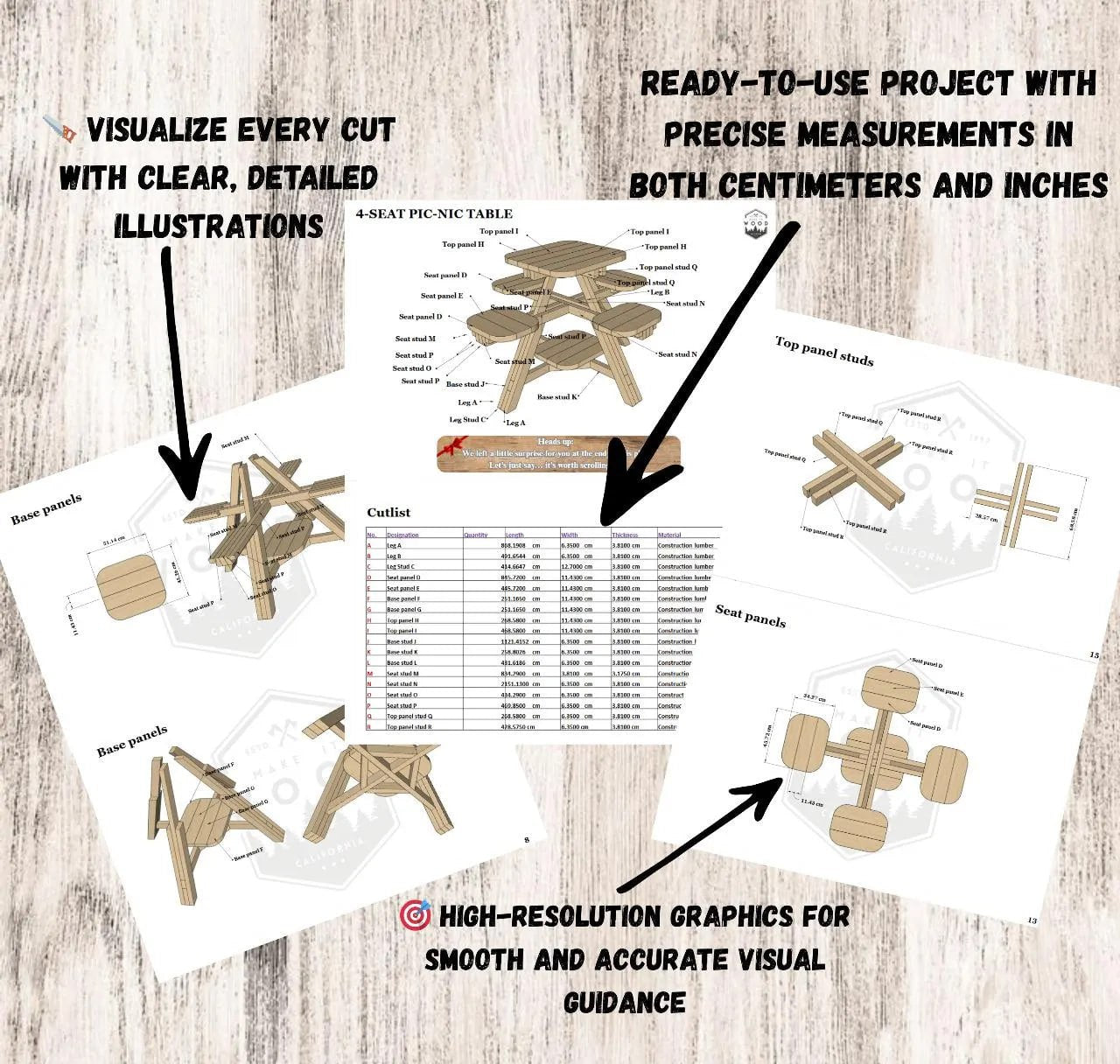 Printable picnic table construction diagram - step-by-step DIY woodworking guide