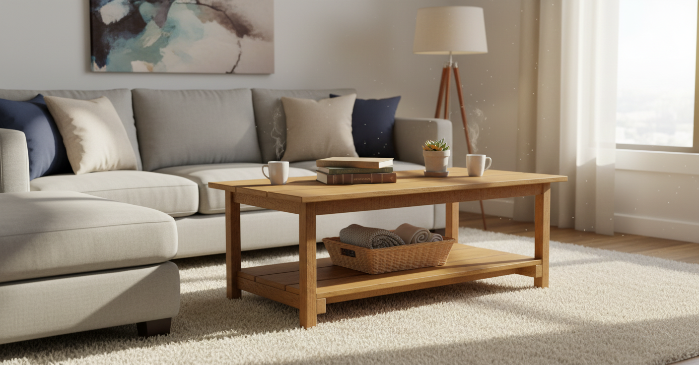 Living room Wooden coffee table with lower storage shelf - DIY woodworking planslifestyle