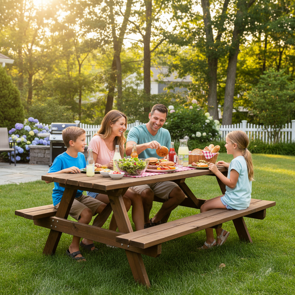 Family backyard meal