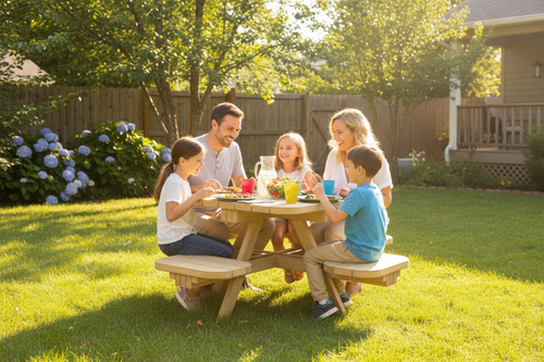 Family backyard meal