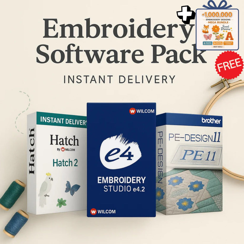 Embroidery Pack Hatch 2 - Wilcom e4.2 - PE design 11 + FREE 1,000,000 Embroidery Designs Bundle