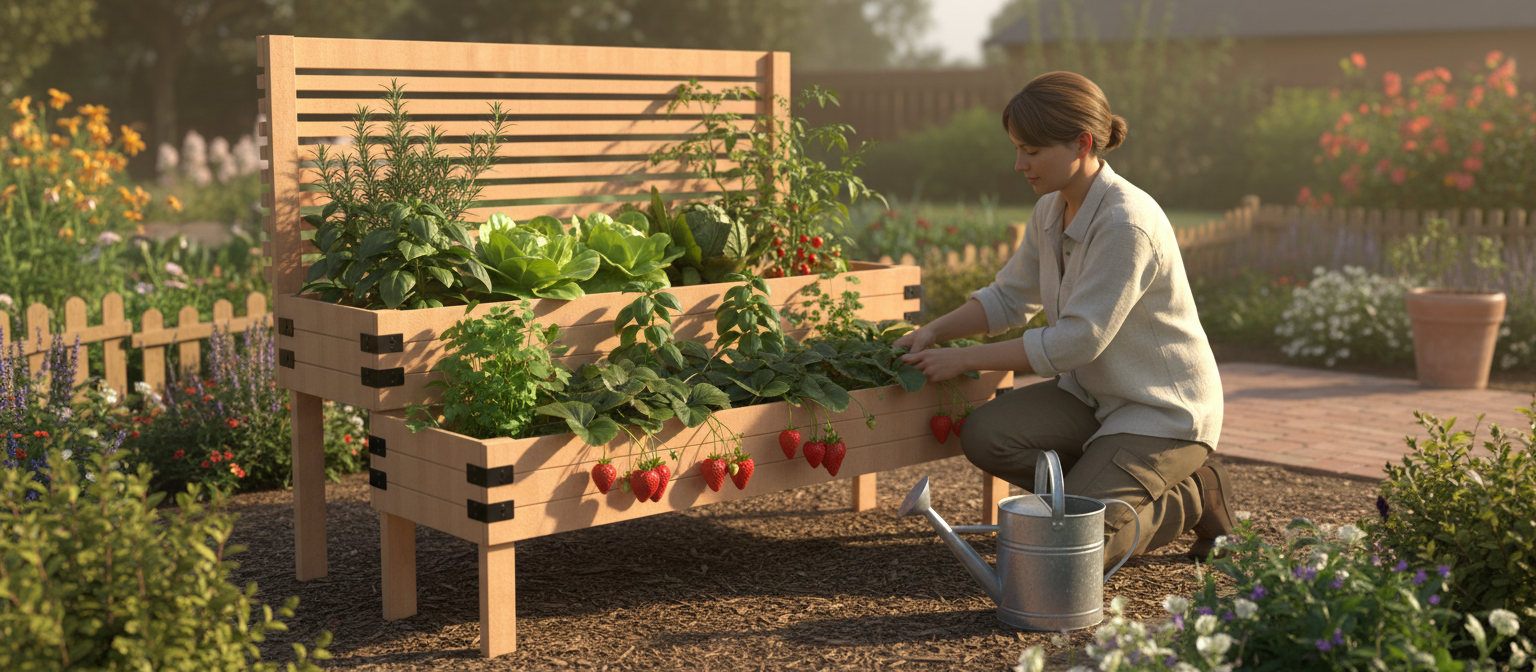 Tending garden scene